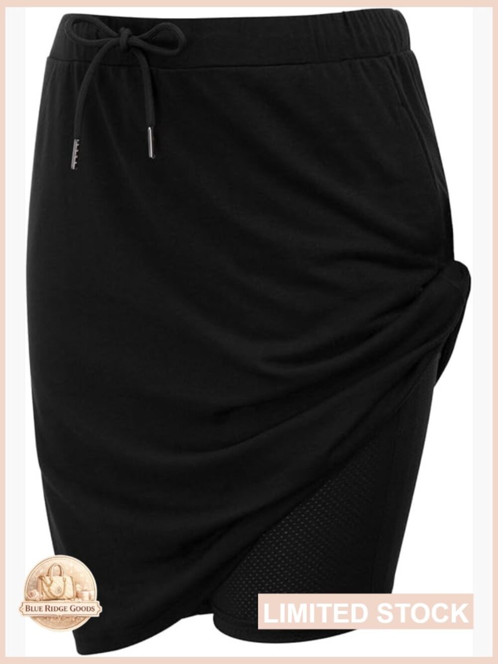 Stretchy Knee Length Athletic Skort With Mesh Shorts Drawstring Waist Pockets